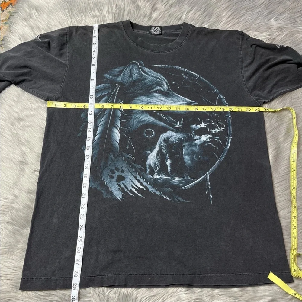 Vintage 90s Black Wolf Native American Long Sleeve Shirt Single Stitch