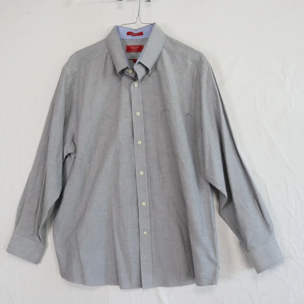 Chaps Shirt‎ Mens XL 17.5 32/33 Slim Fit Wrinkle Free Button Up Gray Long Sleeve