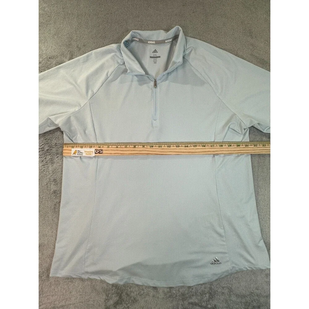 Adidas Golf Polo Shirt Men’s 2XL Light Blue Quarter Zip Performance Stretch