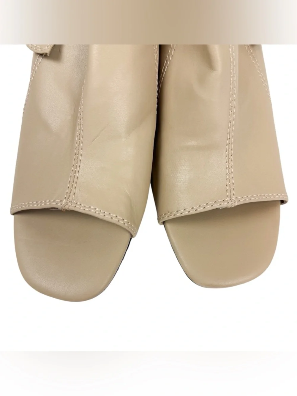 NYDJ Lyssa Neutral Leather‎ Square Toe Block Heel Sandal Sand Size 9