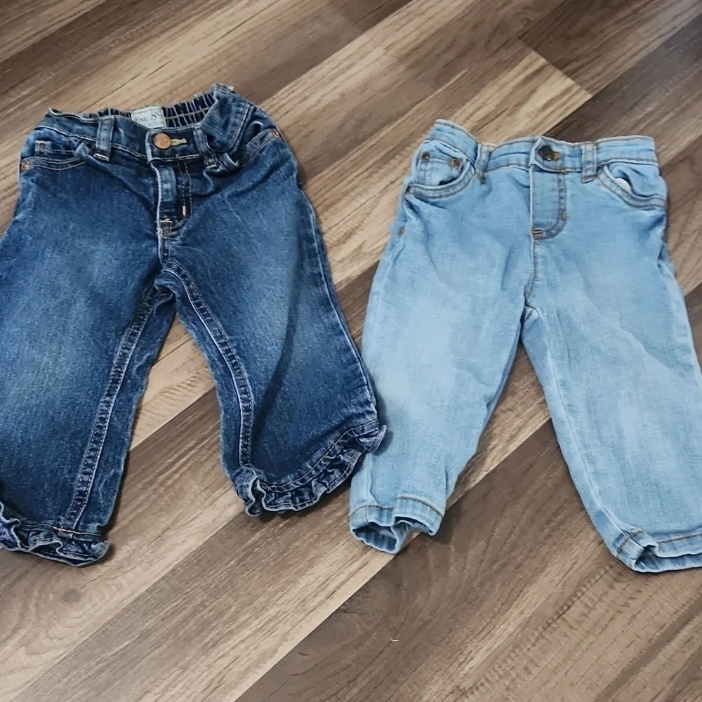 Denim Jeans (2 Pair) Toddler Girls  Size 12 12-18 mo Dark/Light Wash Ruffles