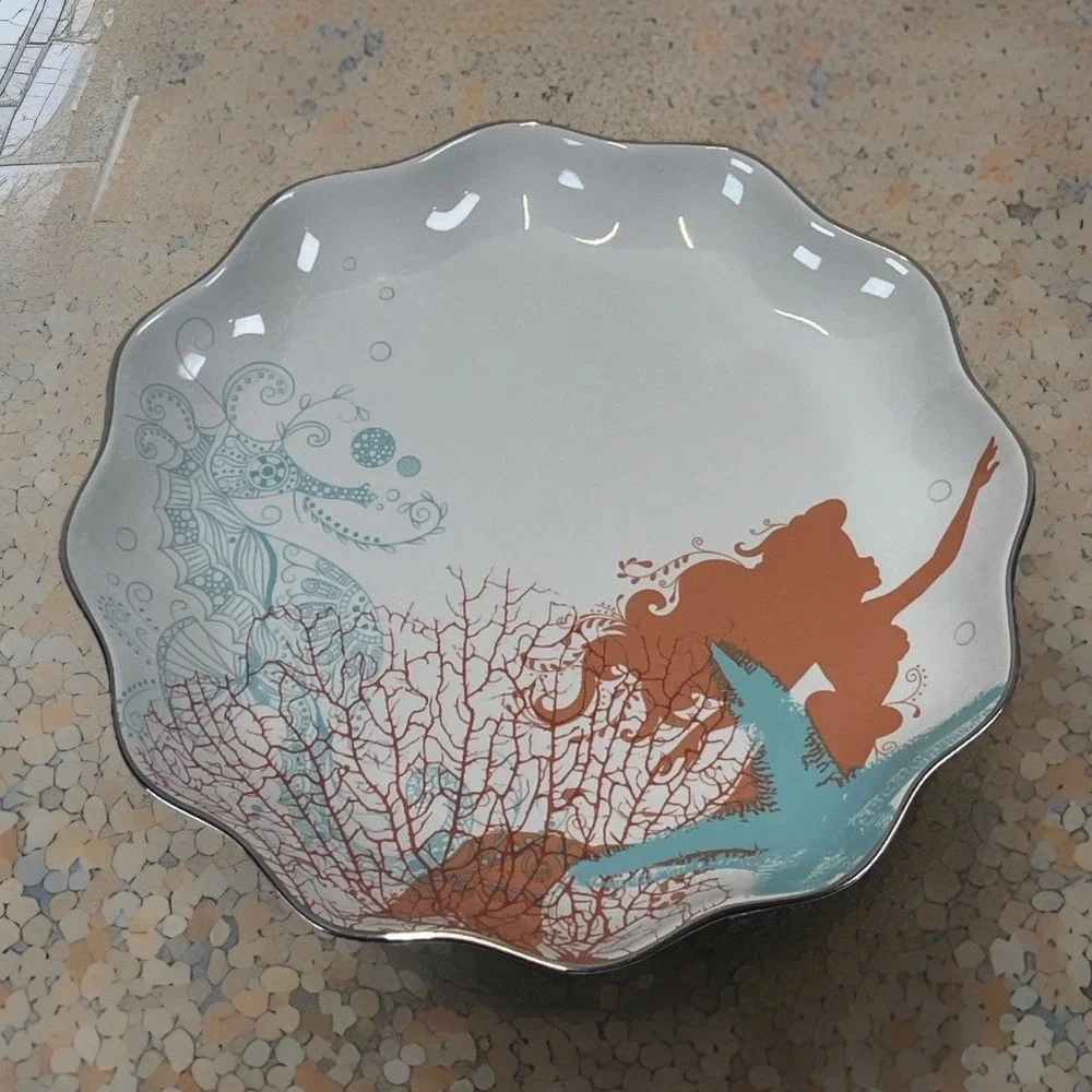 DISNEY PARKS THE LITTLE MERMAID ARIEL‎ SEAHORSE DISH PLATE FAIRY TALES SEASHELLS