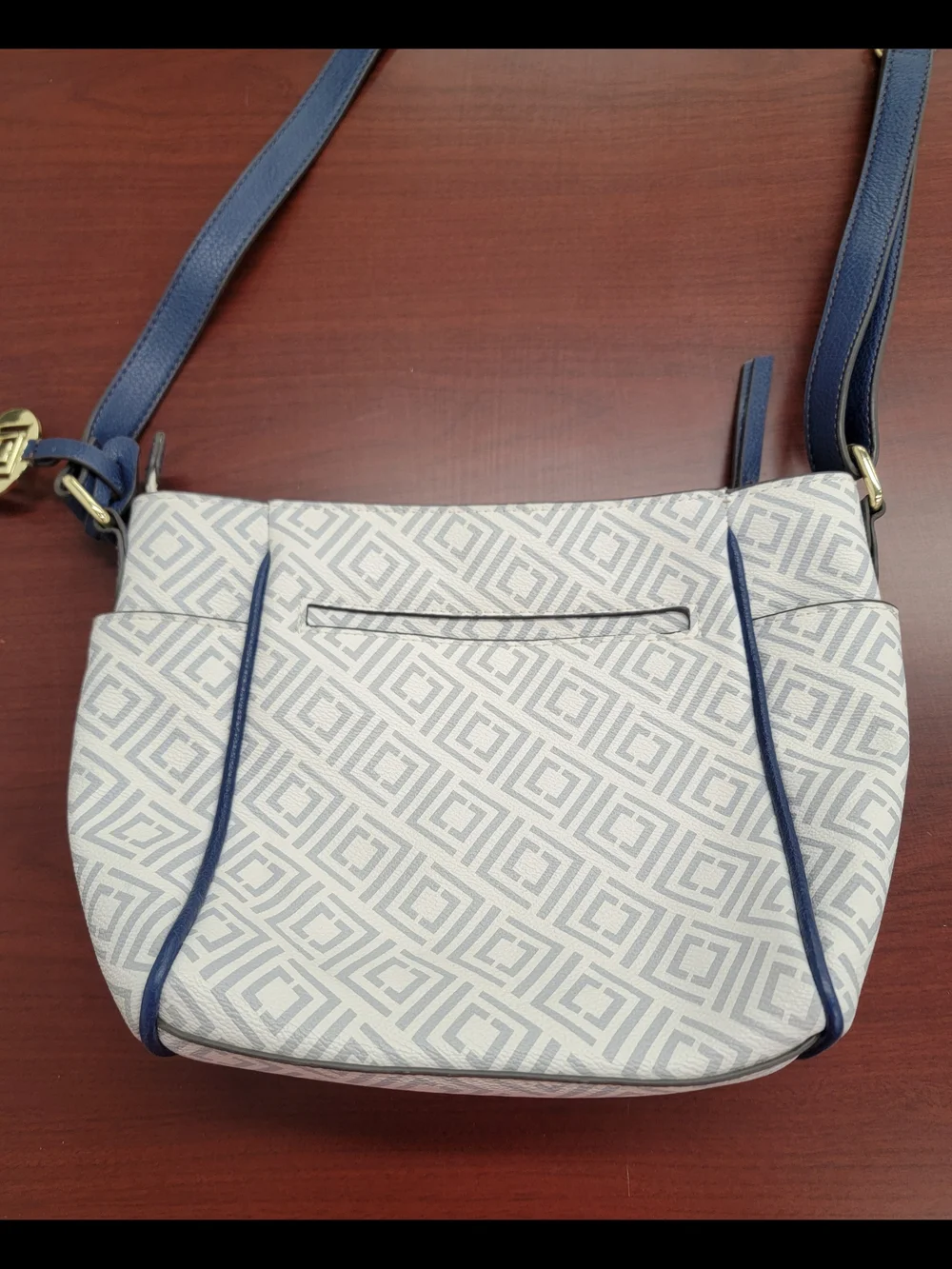 White Blue Geometric Crossbody Bag