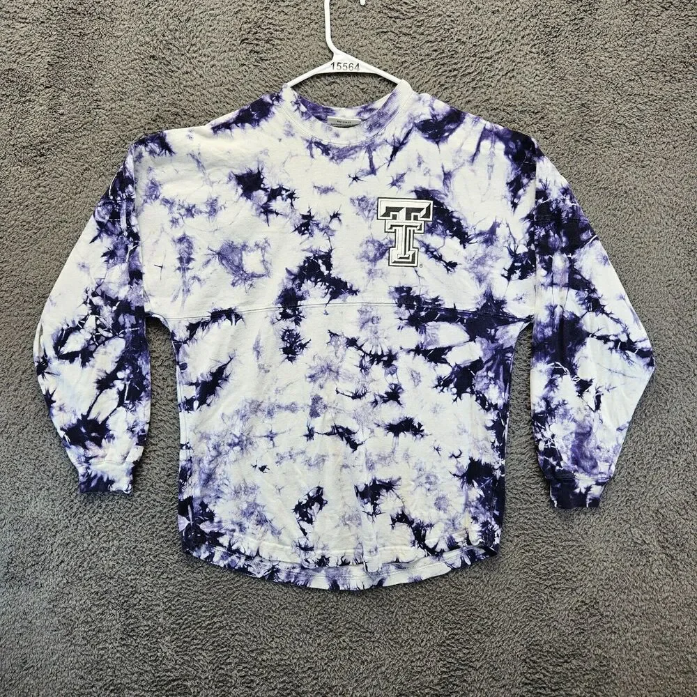 Texas Tech Spirit Jersey Shirt Adult Small Purple Tie‎ Dye Crewneck Pullover