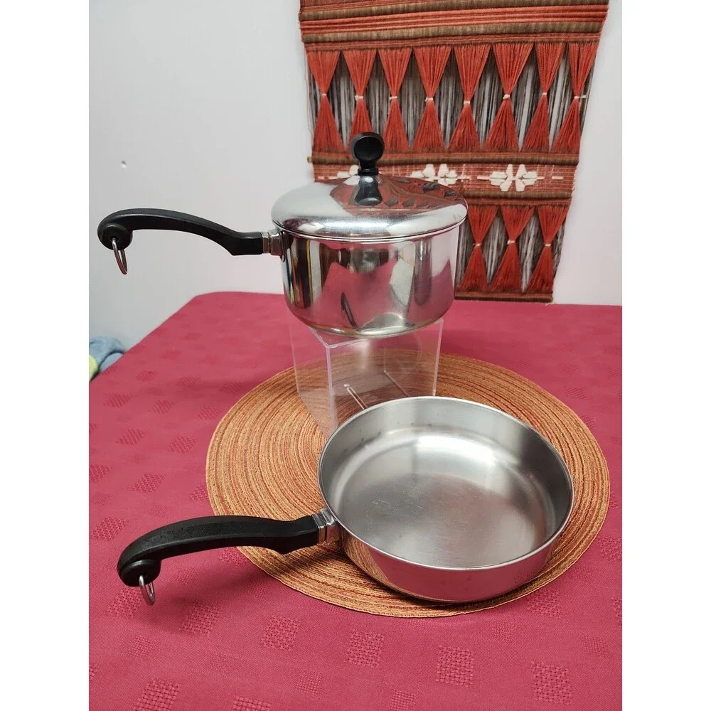 VTG Farberware 2 Qt. Saucepan And 7.5 In Fry Pan Stainless Steel Aluminum Clad