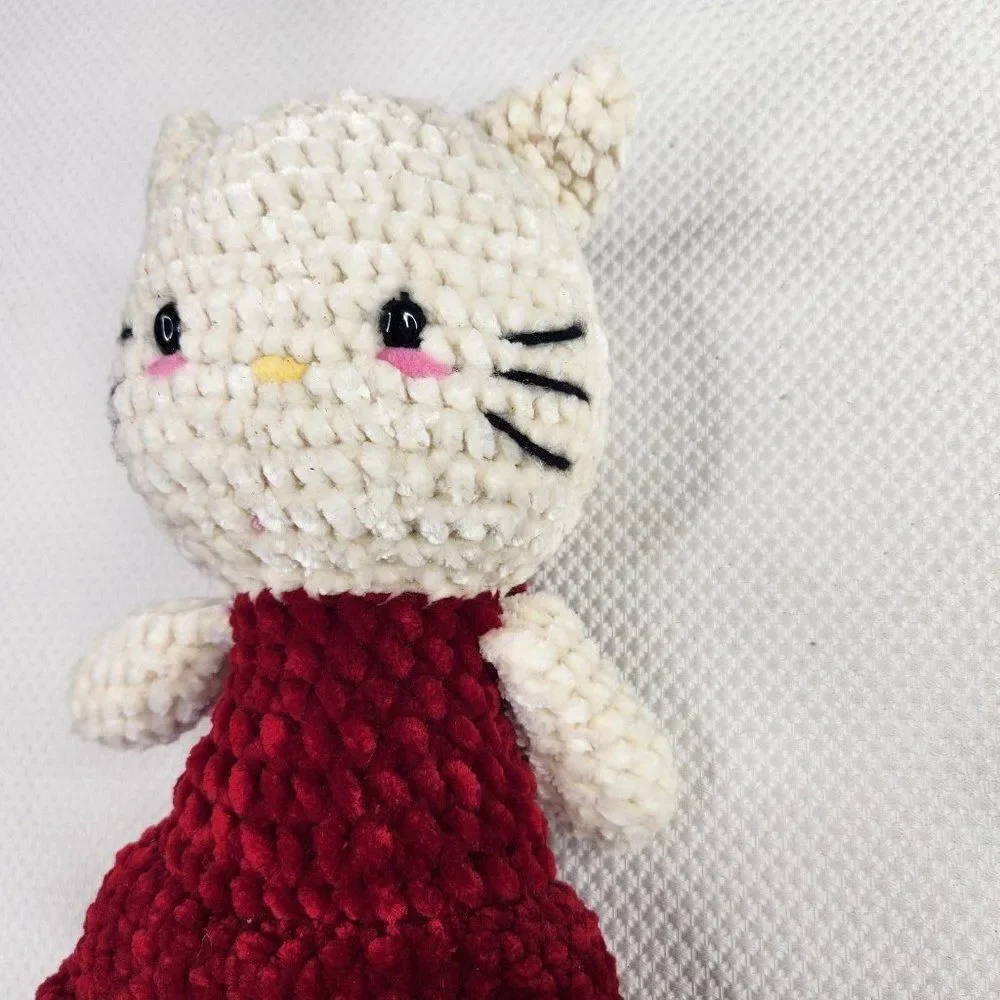 Hello Kitty Crochet Hand Made Amigurumi Stuffed Plush Doll 10''