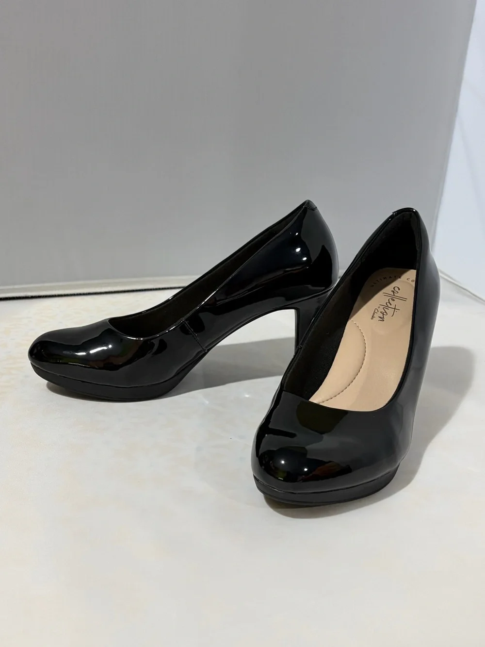 Collection by Clarks‎ Black Patent Round-Toe Heels