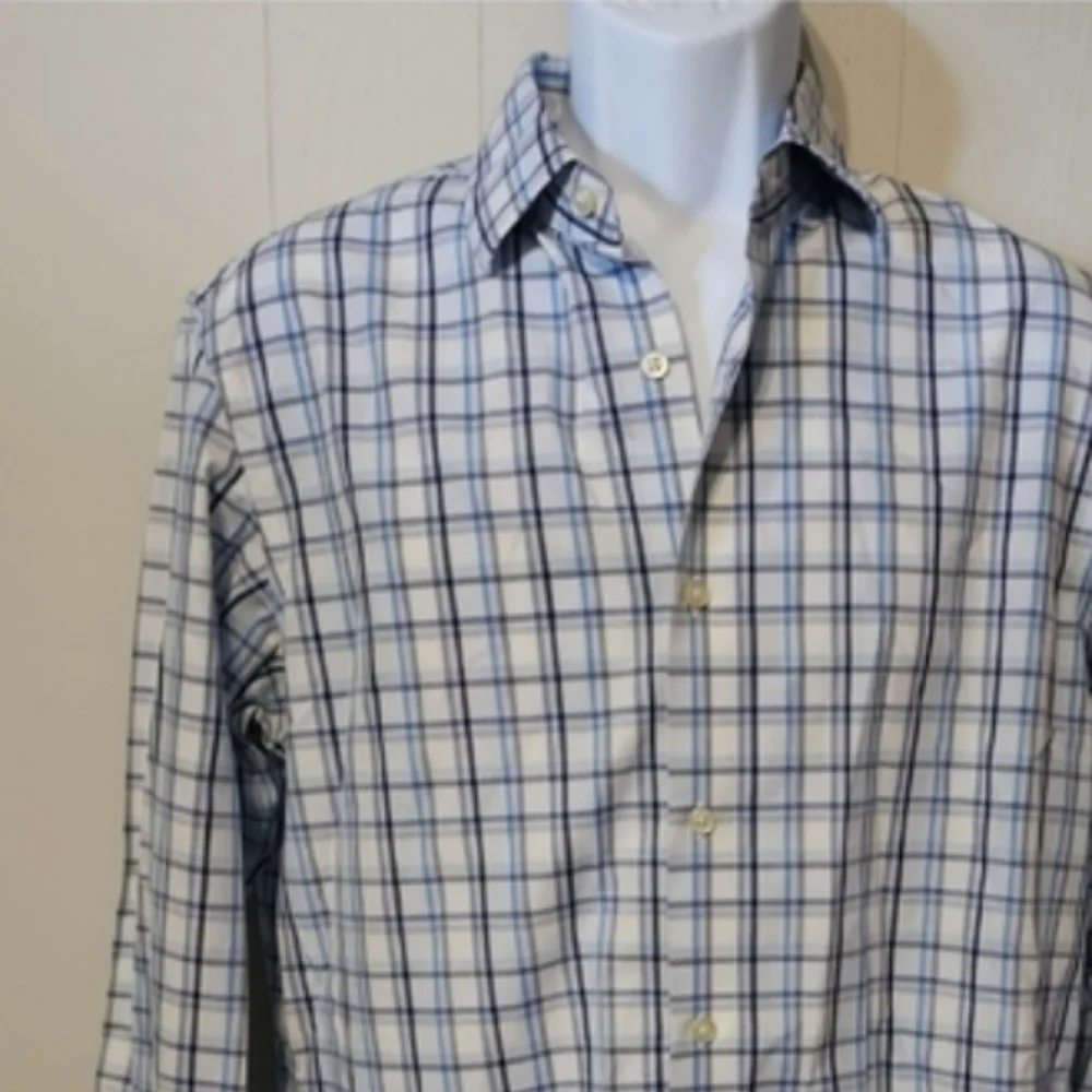Banana Republic Shirt Medium Checkered Button Front Long Sleeve Blue‎ A493