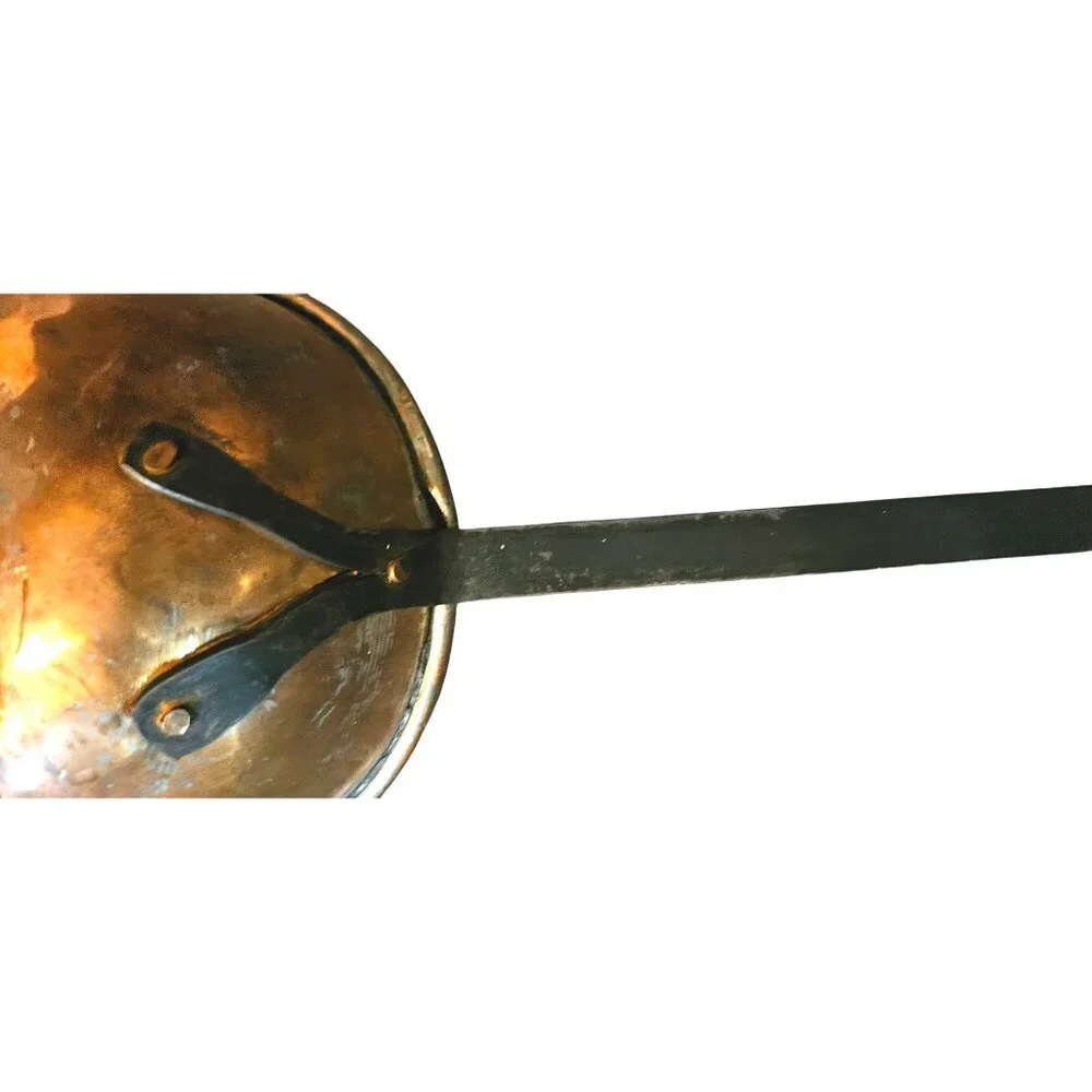 Antique Large Hand Forged French Copper Pots With Brass Handles 23