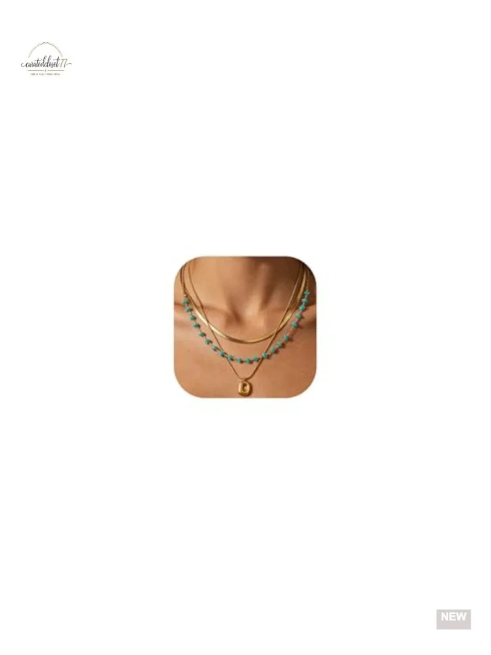 3-Piece Boho Layered Necklace Set Beaded Choker Gold Plated Stainless Steel