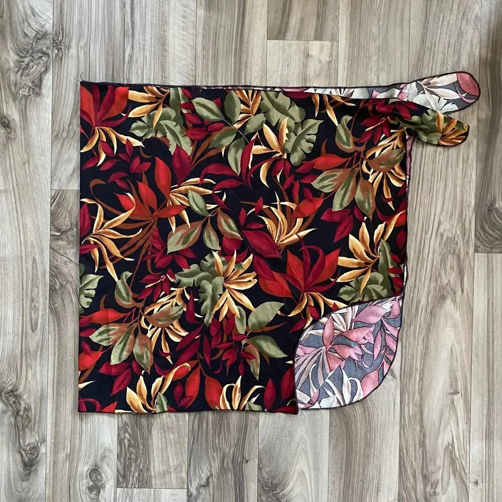 Jantzen L‎ Black Tropical Print Short Sarong Swimwear Coverup US Made!