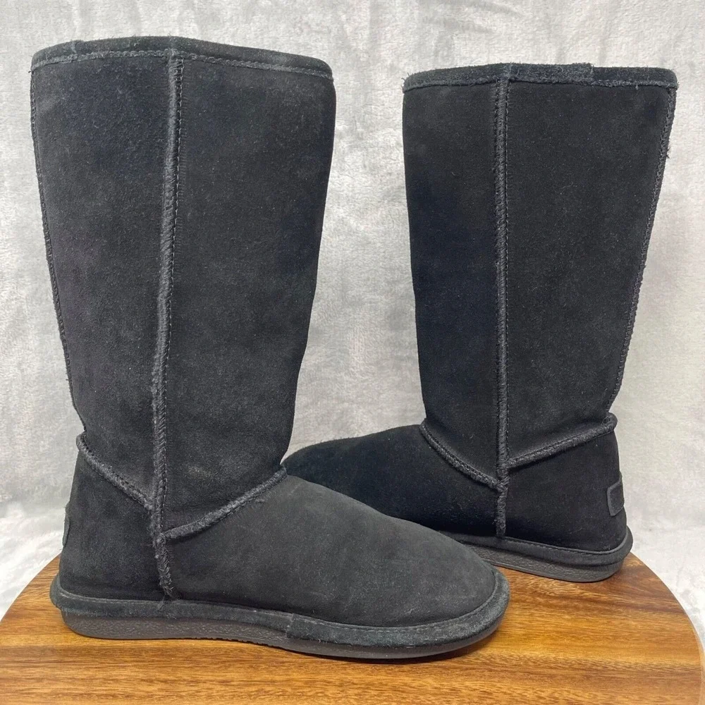 Björndal Boots Womens 6 Black Suede‎ Sheepskin Wool Lined Mid Calf Tall Zoe