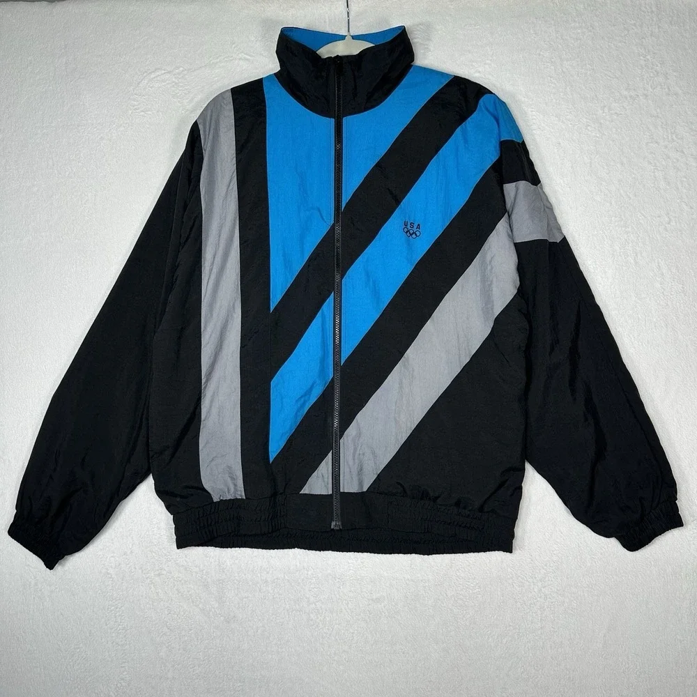 Vtg 90s USA Olympics Windbreaker‎ Jacket Mens M JCPenney Track Nylon Blocky Blue