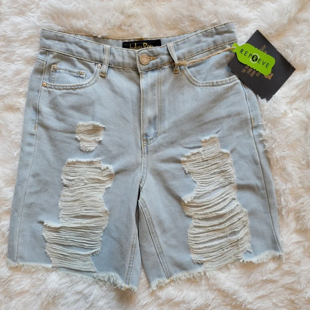 Light Wash Ripped Denim Cutoff Shorts Super‎ High Rise Size 26