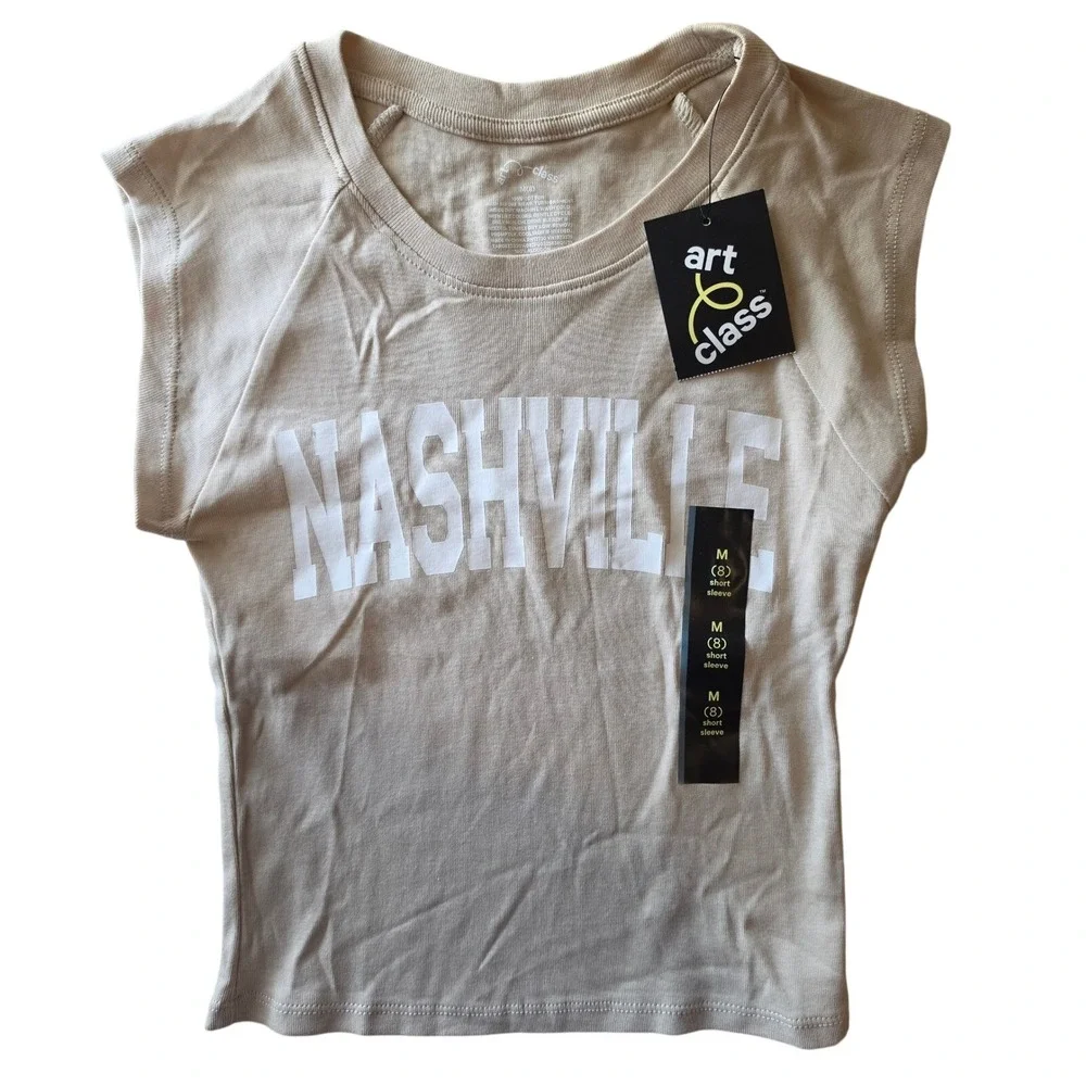 Art Class Nashville Graphic Tee Tan Beige Kids Size M 8‎ NWT Cotton Short Sleeve