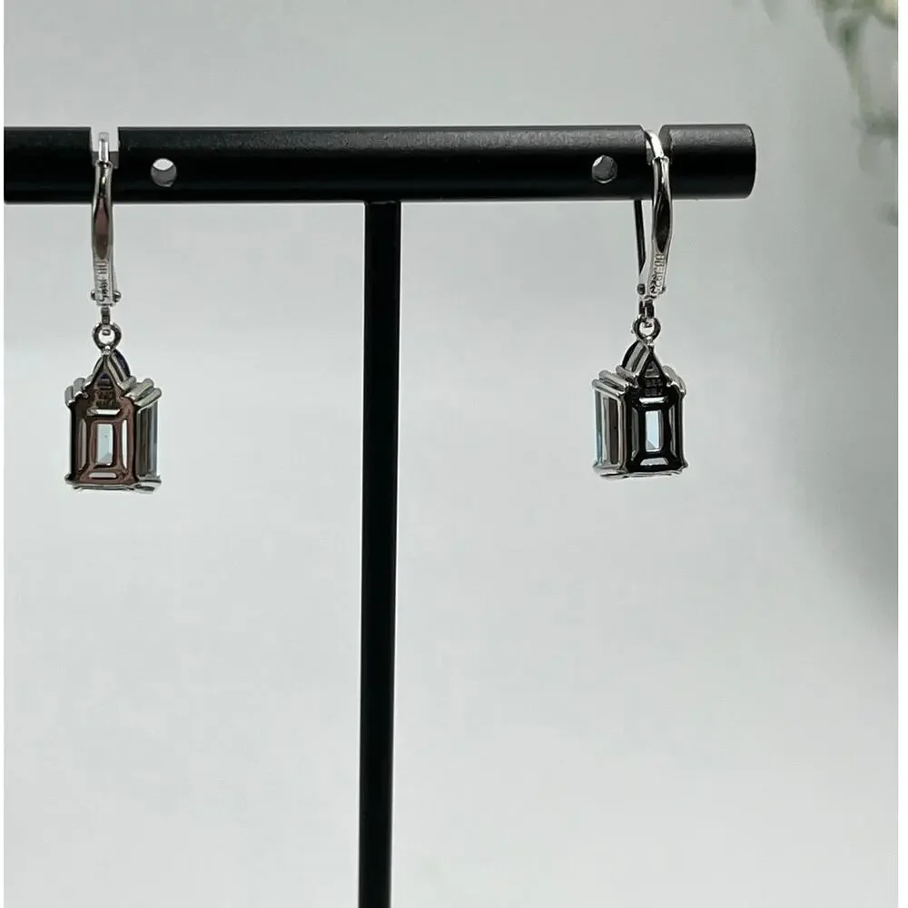 BBJ 925 Sterling Silver Emerald‎ Cut Blue Topaz Sm Sapphire Lever back Earrings