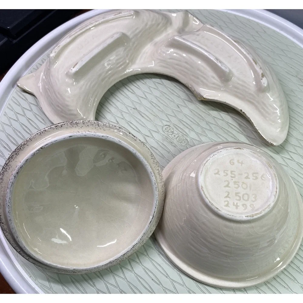 Vintage California Pottery 4 Piece Chip Dip Lazy Susan Gold Rose‎ 13