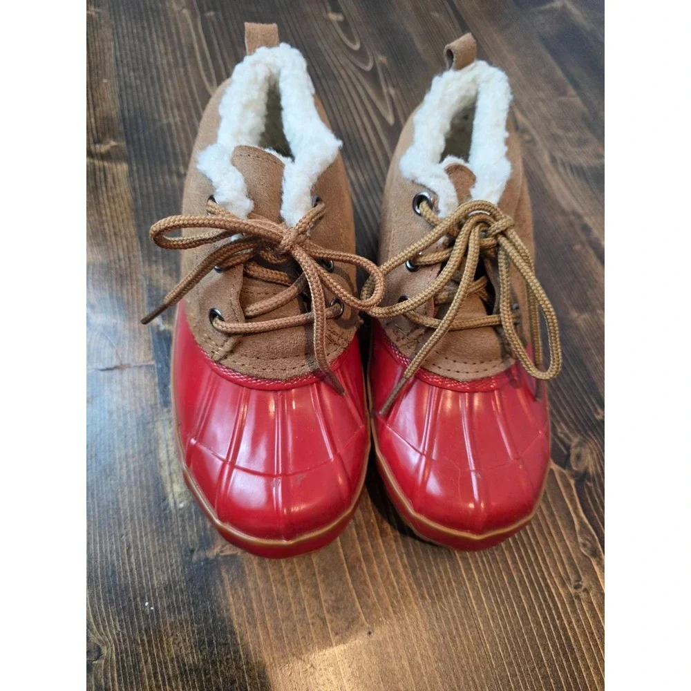 Khombu Women's Winter Boots Size 6 M Red Brown Rubber Suede Lace Up Shoes‎