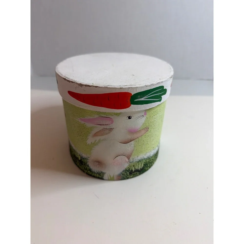 Cute‎ Bunny Carrot Round Trinket Box Container Easter Spring