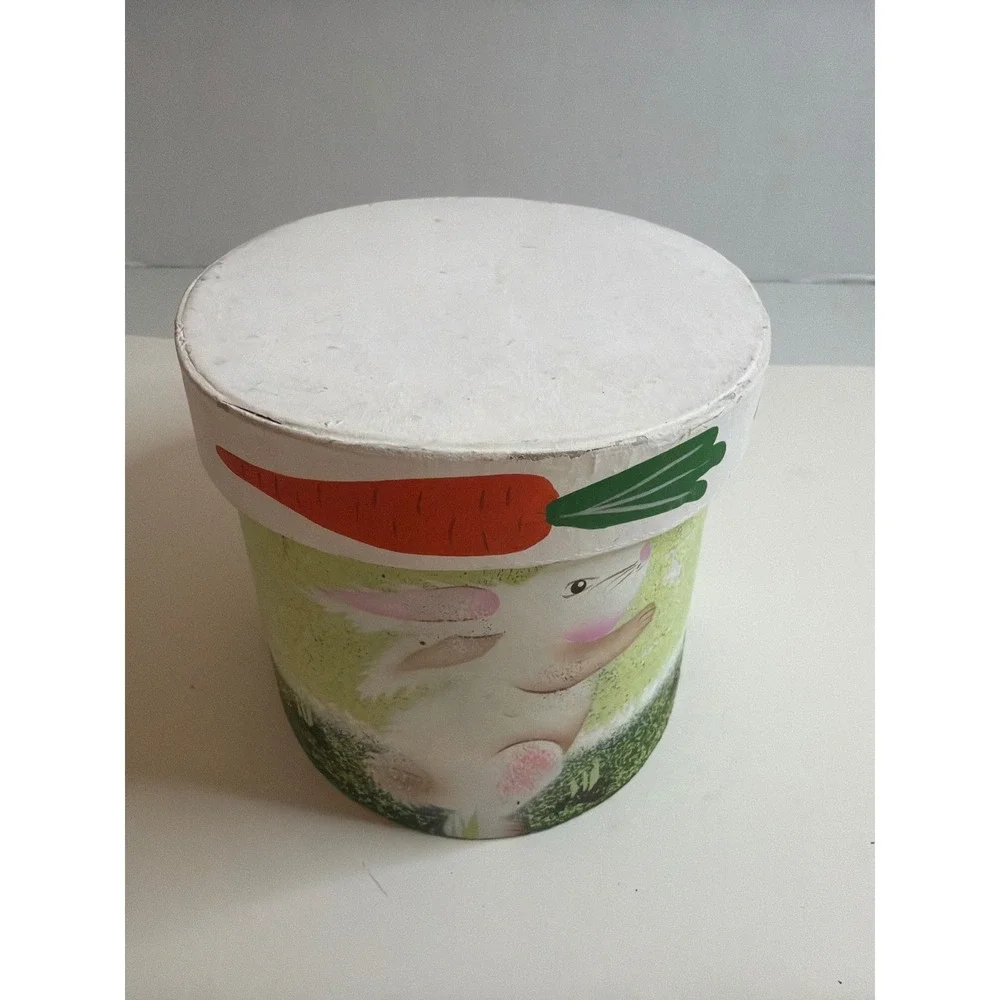 Cute‎ Bunny Carrot Round Trinket Box Container Easter Spring