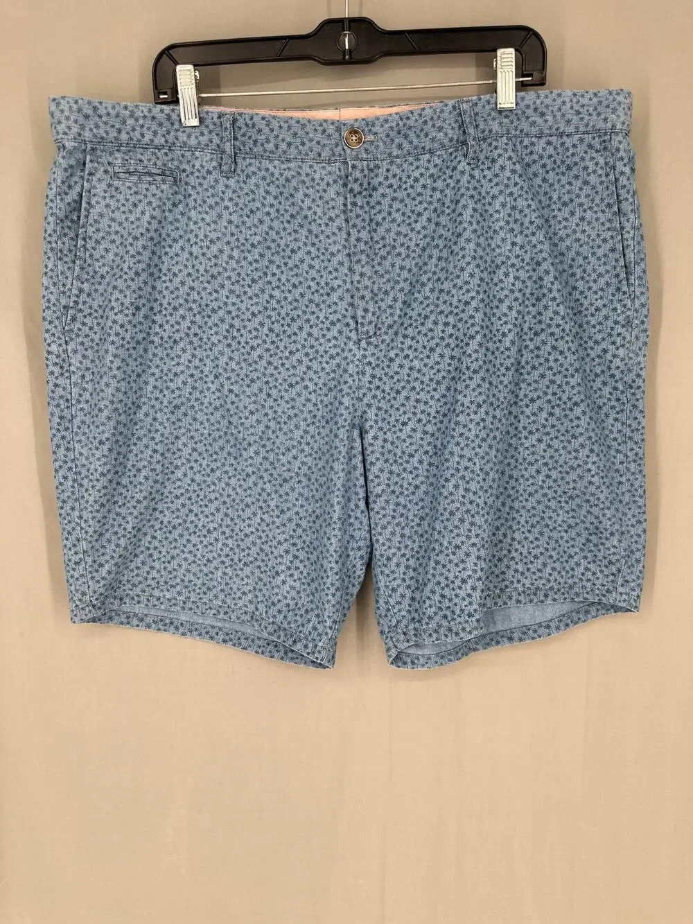 Johnnie O Shorts Mens 40 Blue Chambray Palm Tree Print Val Cotton Beach Summer