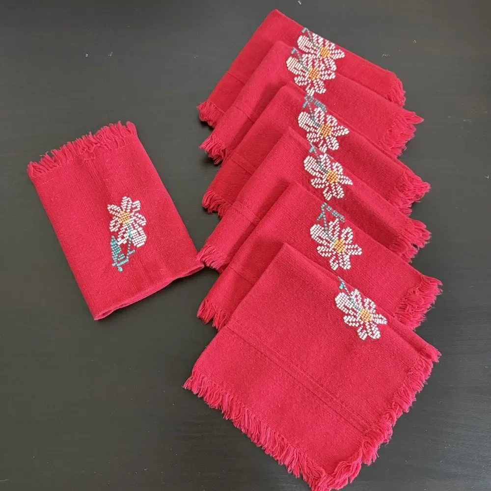 Vintage Cross Stitch Linen Napkins Lot of 13