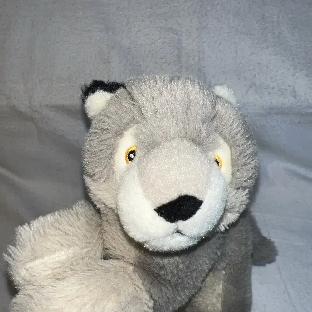 WILD REPUBLIC EcoKins Mini Wolf Stuffed Animal‎ 8 inch Plush Laying CLEAN