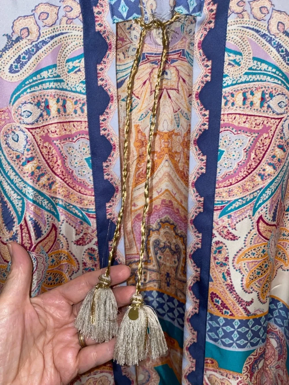 Chico's Medallion Print 100% Silk Paisley Ruana Kimono/Swim Cover‎ Up