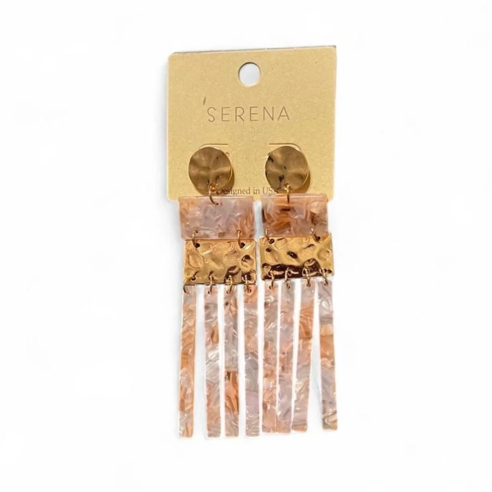 Serena Gold and Coral Dangle Earrings Detail Designed in the USA