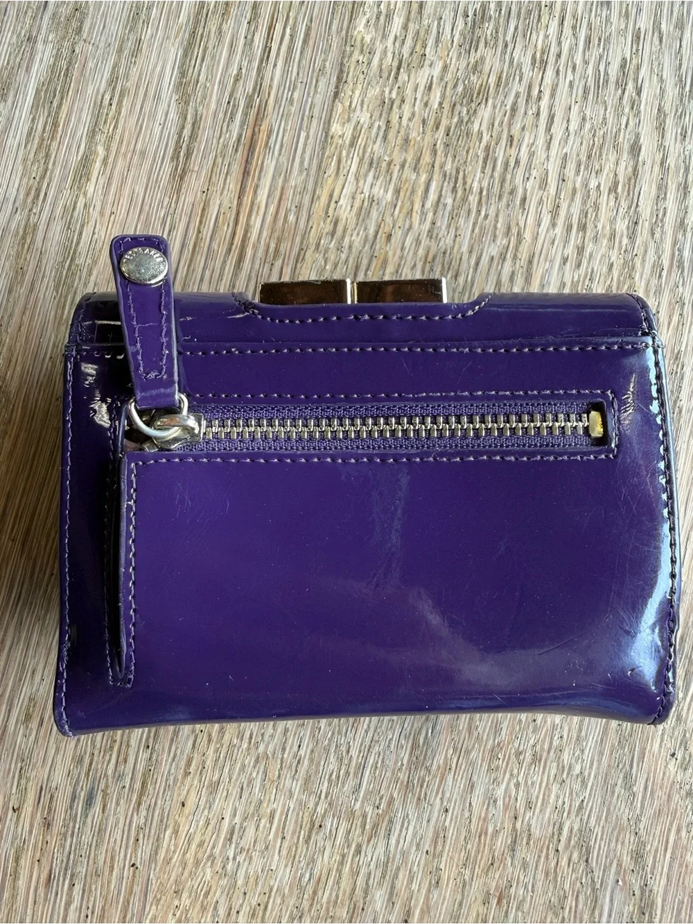 Ted Baker Deep Purple Patent Leather Wallet with Kiss Closure