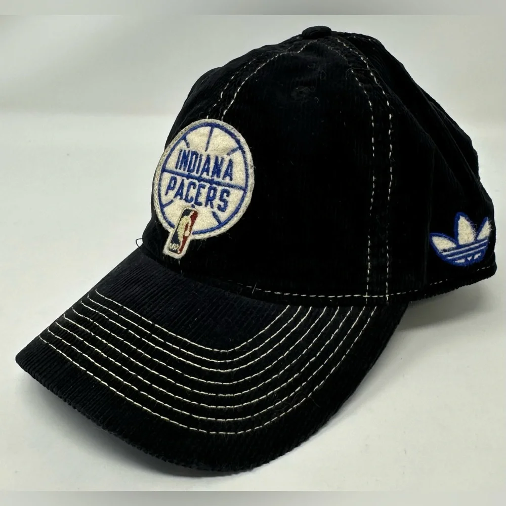 Indiana Pacers NBA Adidas Fitted Corduroy Hat L/XL Navy Blue White‎ Stitch