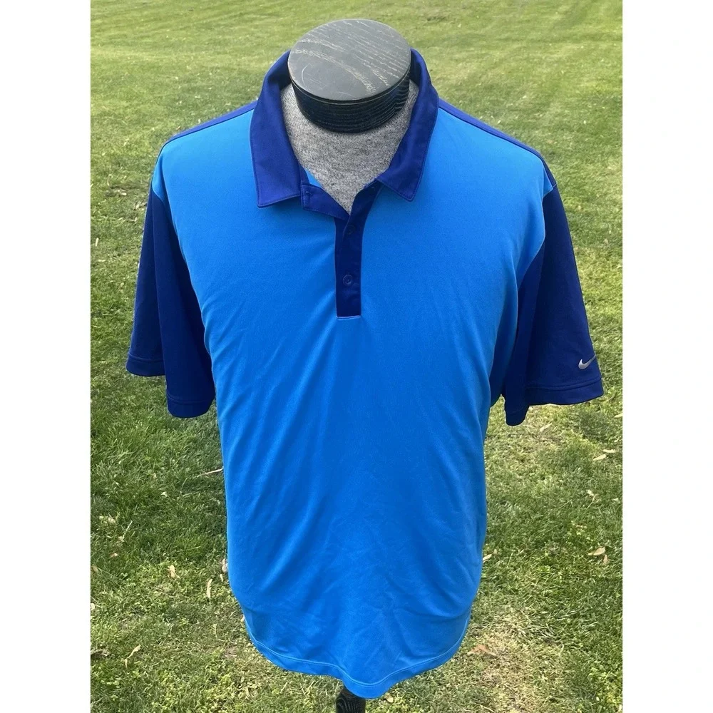 Nike Golf Dri-Fit Mens XXL Blue Colorblock Short Sleeve Polo‎ Shirt