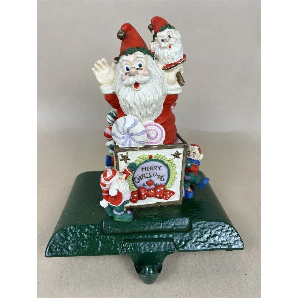 Vintage‎ Giny Inc Cast Iron Santa In A Box Adjustable Christmas Stocking Holder