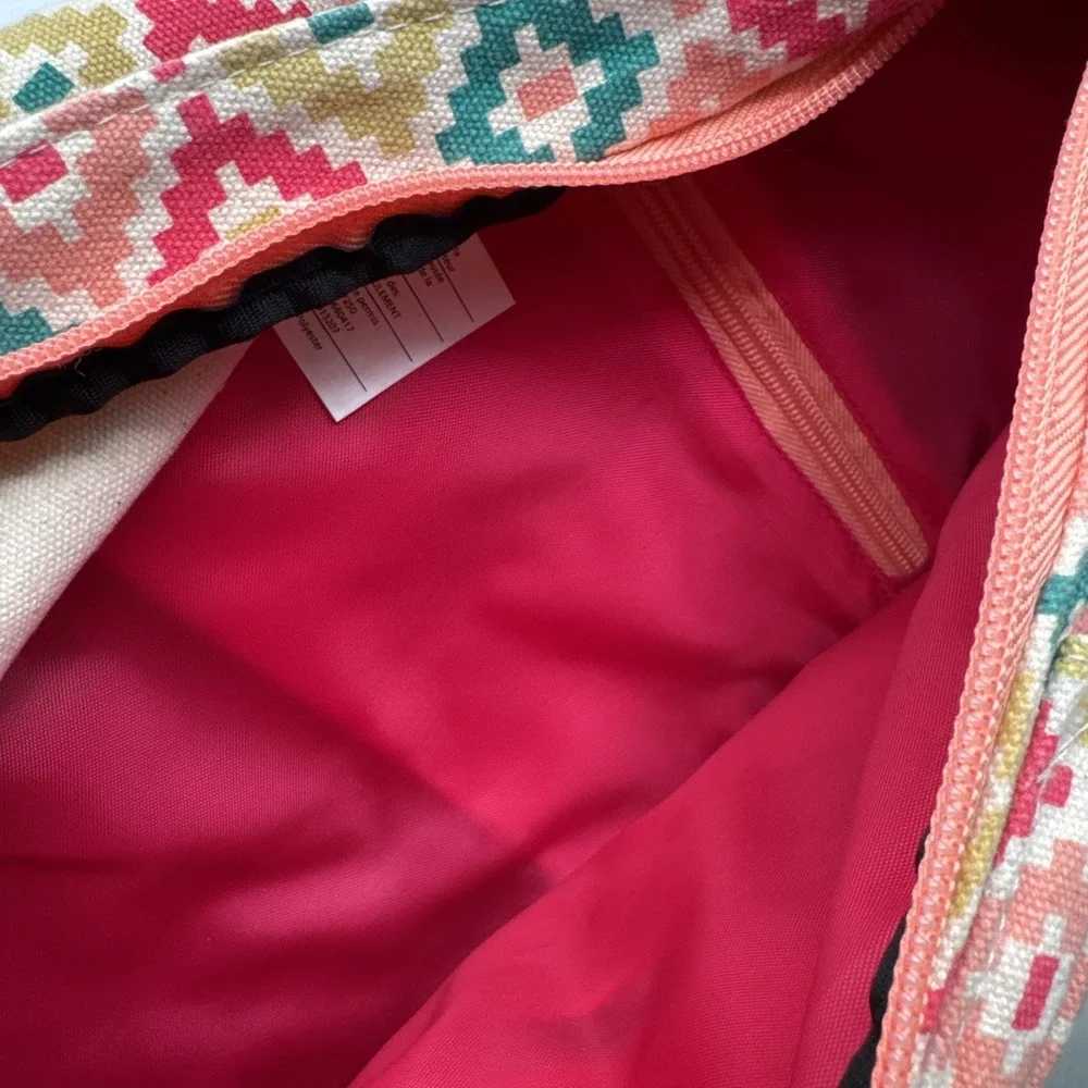 KAVU Geometric Pink Rope‎ Bag Sling Canvas Backpack Small Purse Adjustable Strap