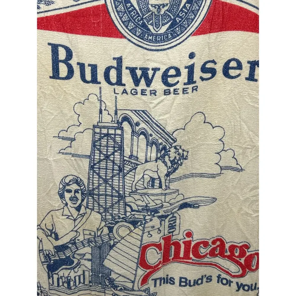 Vintage Budweiser Chicago Beer Towel Bar Towel Memorabilia Collectible As Is HTF