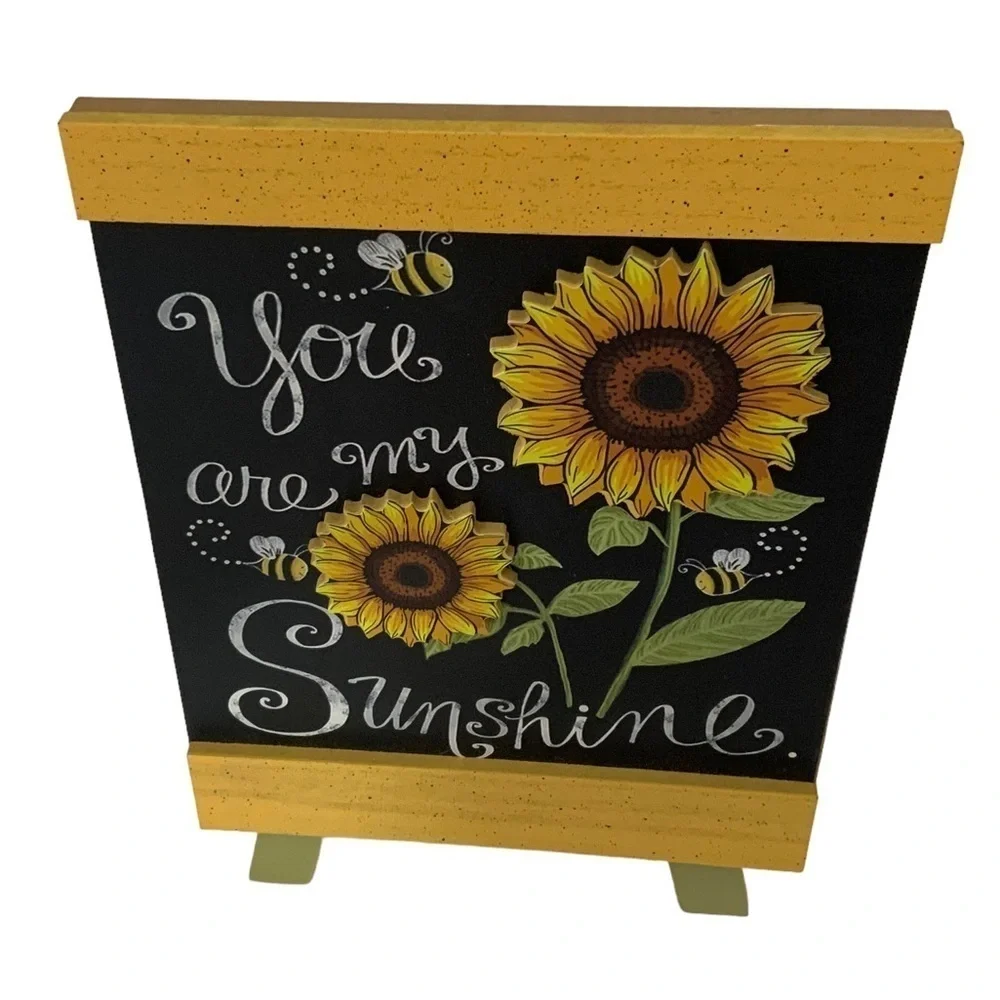 Sunflowers Bees Table Decor by Backyard Freestanding Wood Easel Picture Placque