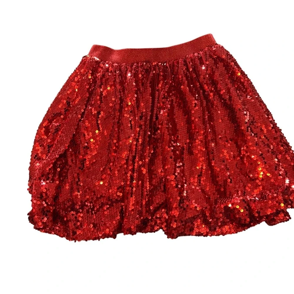 Girls Red Sequin Sparkle Skirt 14Y Elastic Waist Party Dance Birthday‎ Festive