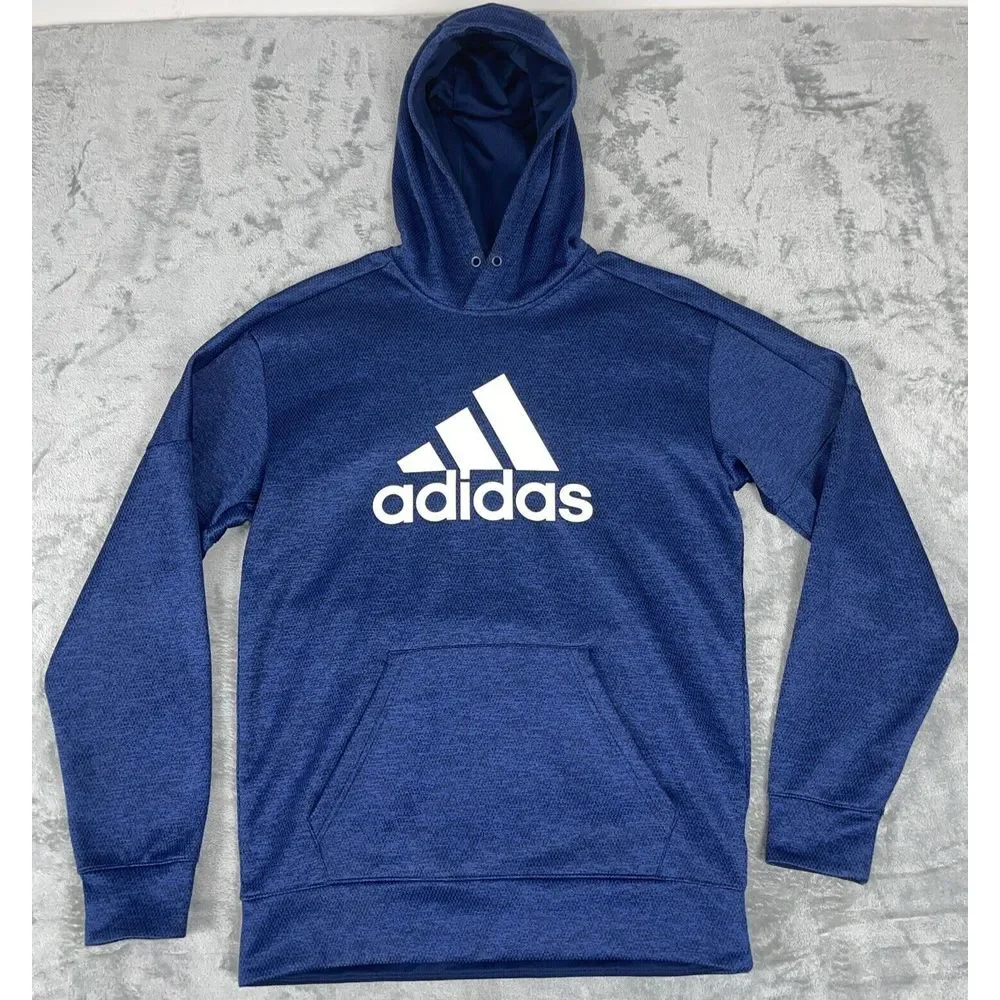 Adidas‎ Hooded Sweatshirt Adult Small Blue White Climawarm Mesh Lined *no String