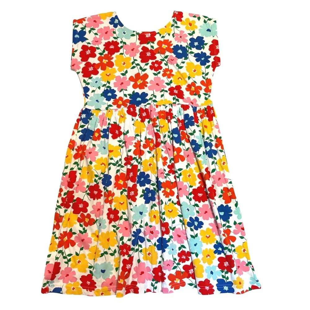 Hanna Andersson Floral Dress Girl US 6-7 120 Multicolor Short Sleeve Cotton Knit