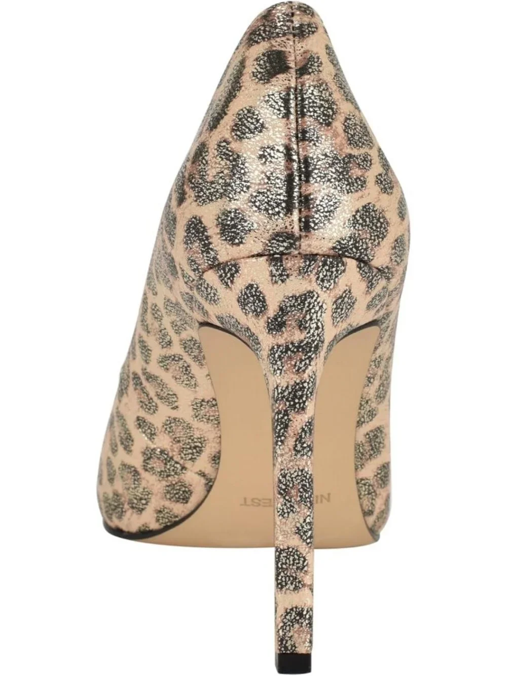 Women's Gold Shimmer Leopard Pointed Toe Footbed Tatiana Pump Covered Heel Shoes