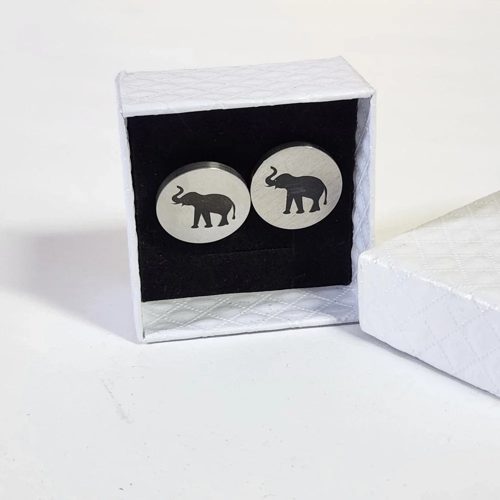 Mens Elephant Cufflinks Silver With‎ Black Elephants Special Occasions Elegant
