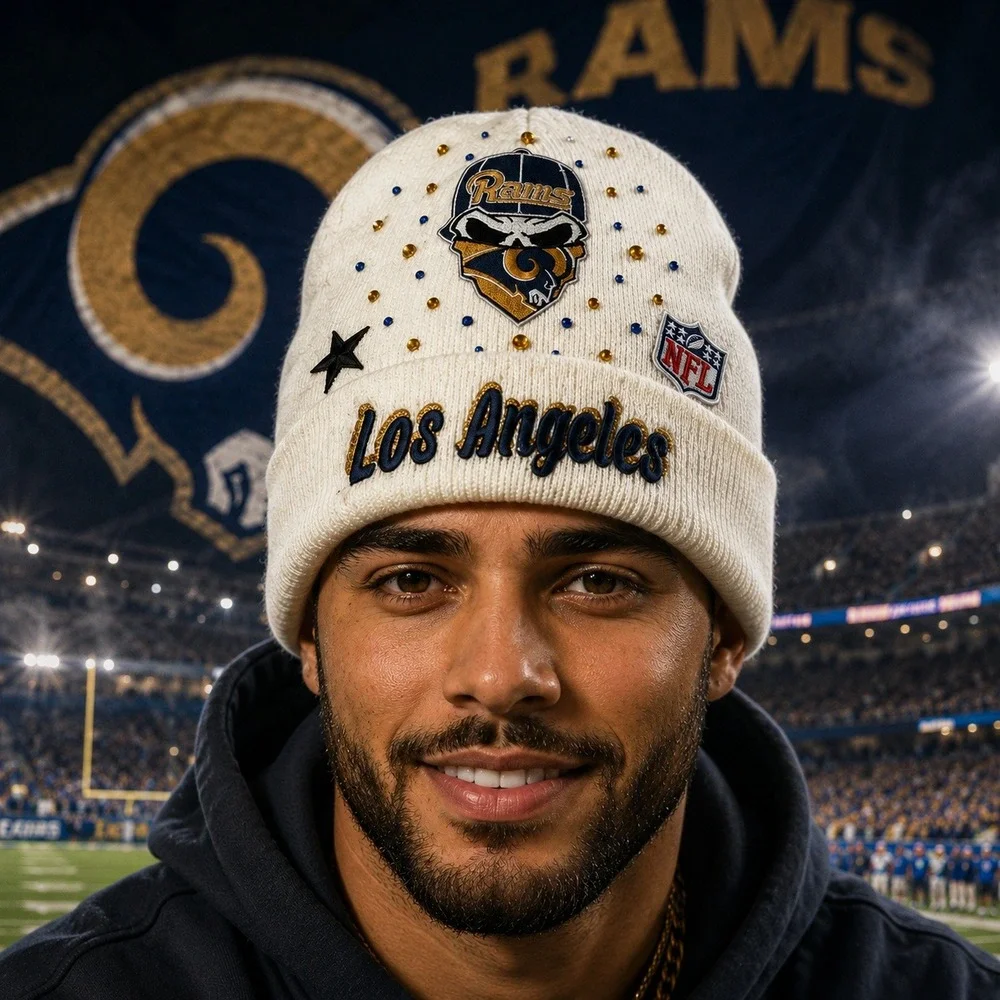 Los Angeles Rams Beanie‎ Beige design with Logo, Star & Rhinestones