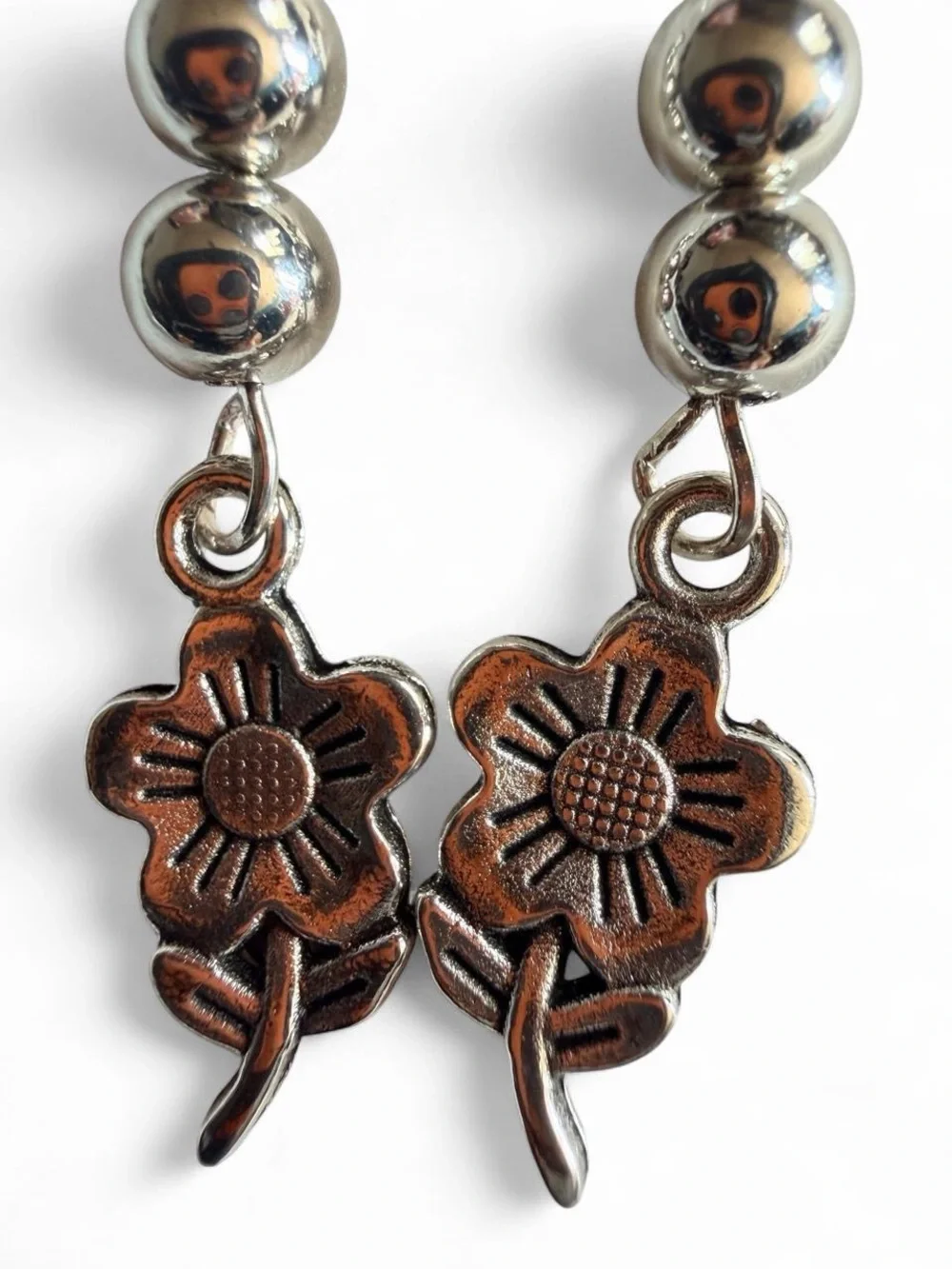Handmade Silver Floral Drop Earrings Boho Artisan