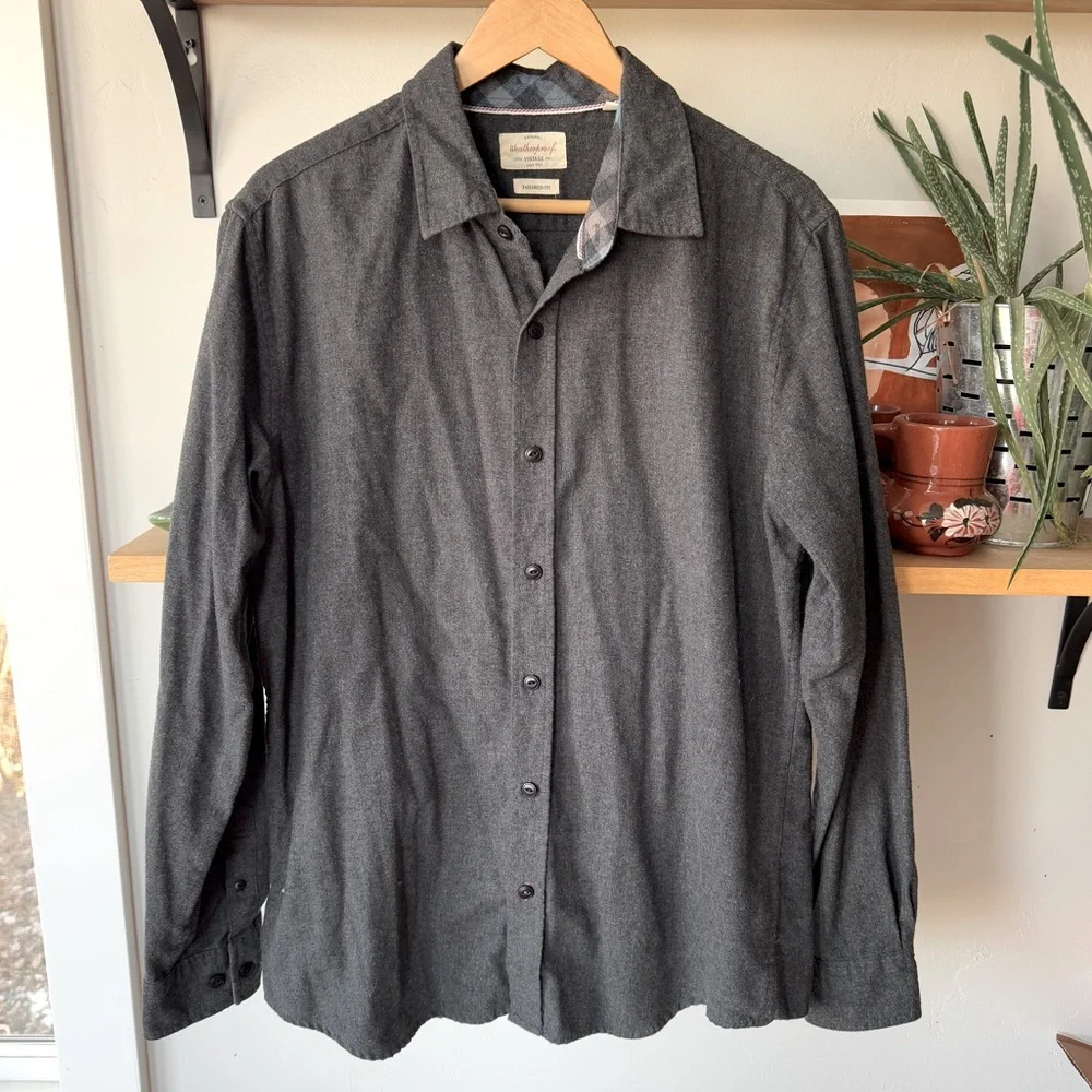 Weatherproof Vintage Gray Flannel Tailored Long Sleeve Button Down Shirt Large