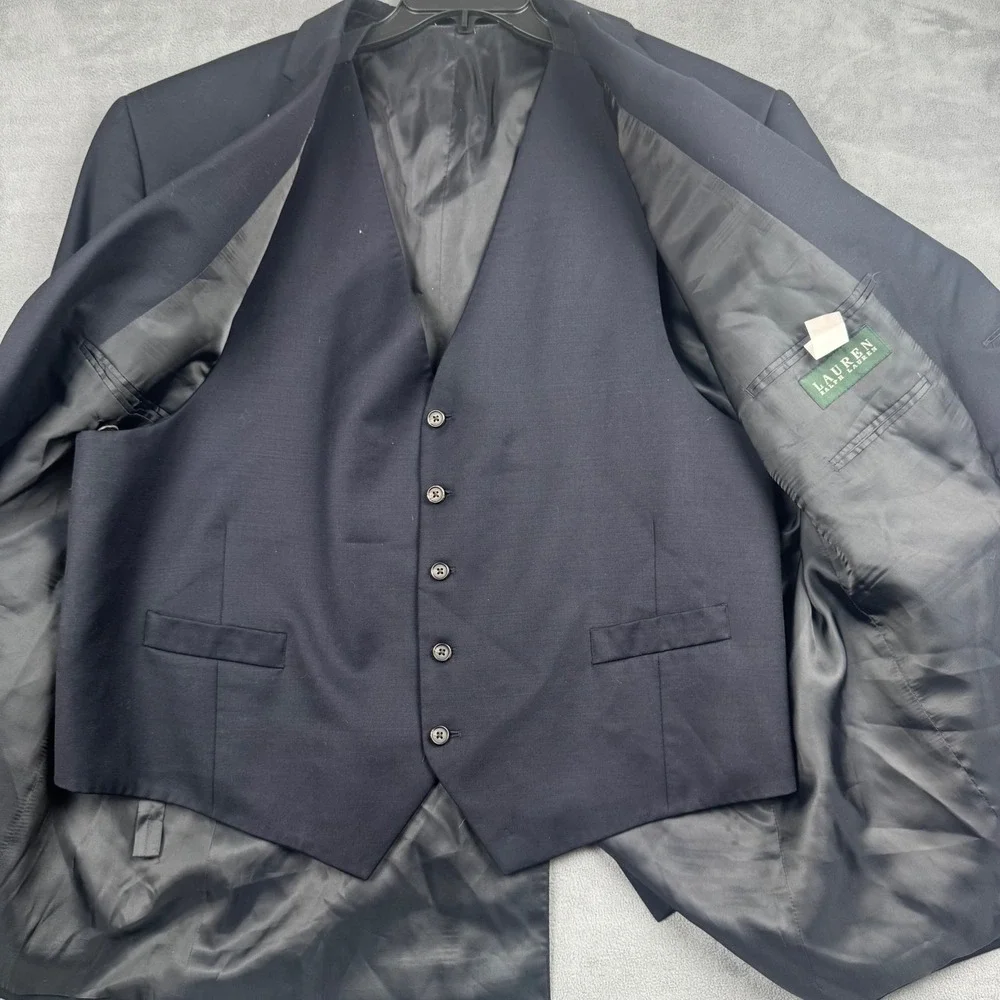 Lauren Ralph Lauren‎ Mens 50R Navy Blue 100% Wool Blazer and Vest 2 Piece Set