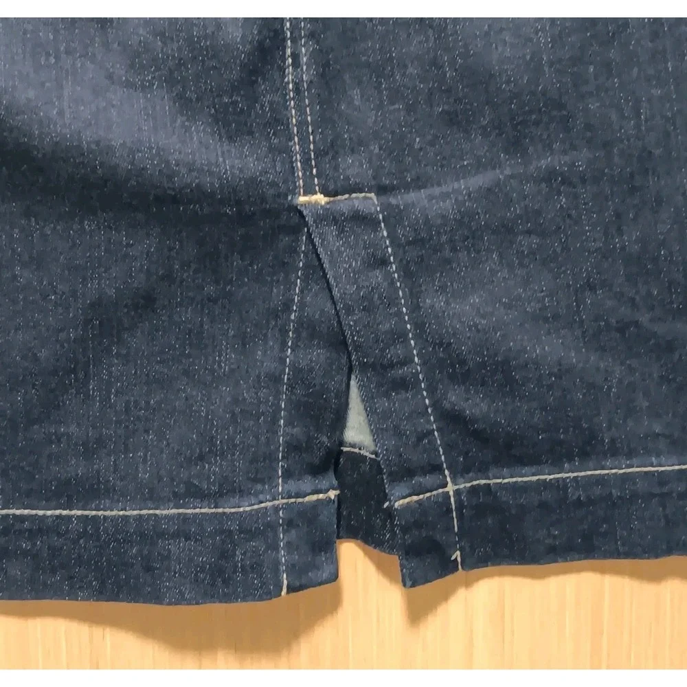 Rafaella Sz 10 Ladies Denim Skirt Midi Knee Length Button Back Pockets Rear Slit