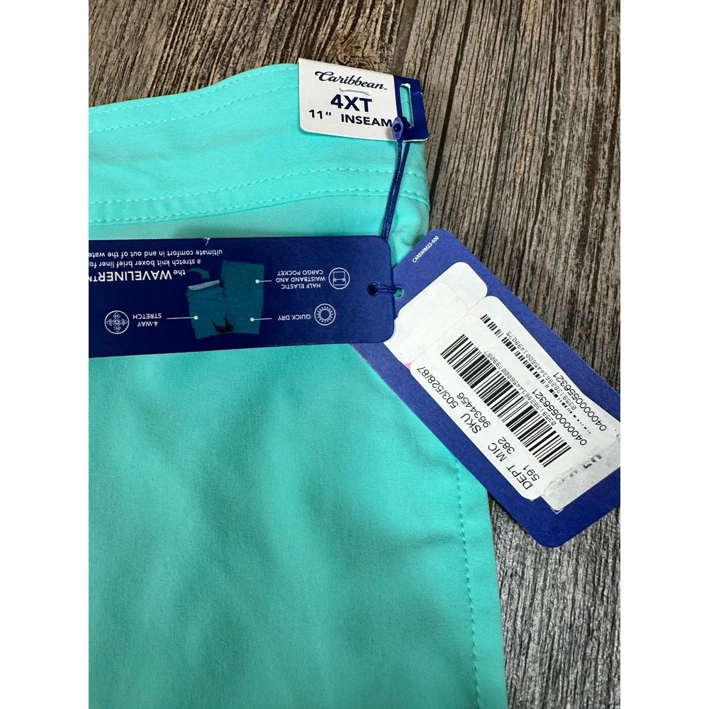 Caribbean Roundtree Yorke 4XT Tall Man Swim Trunks‎ Board Shorts Turquoise NWT