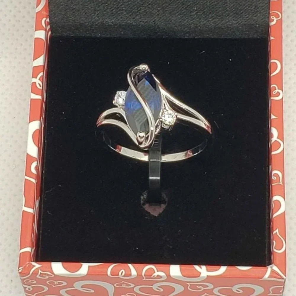18k White Gold Plated ring with blue gemstone