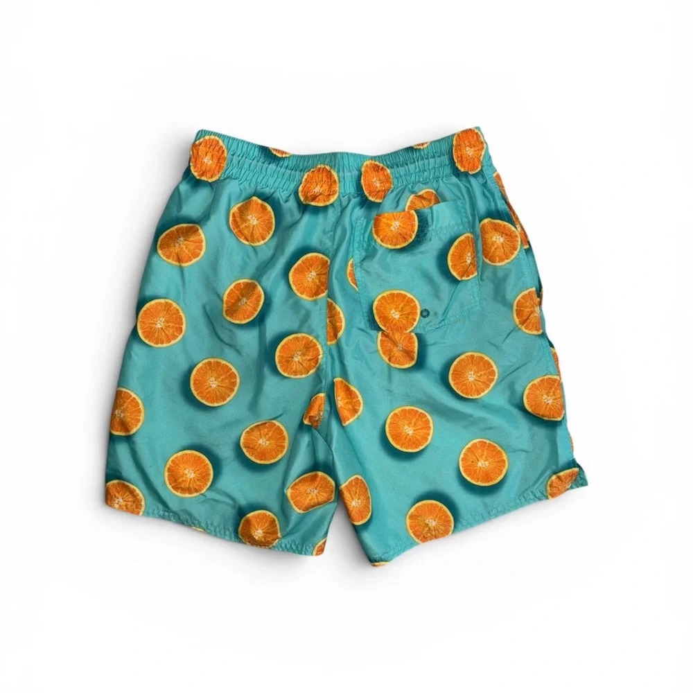 Old Navy Turquoise Swim Trunks with Orange Slice Print
