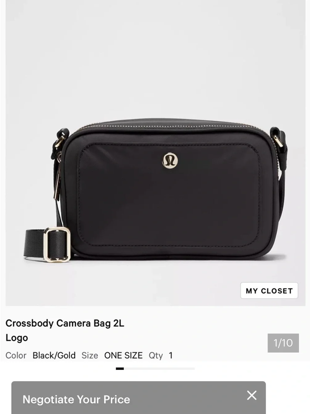lululemon athletica Black Crossbody Camera Bag with Gold Hardware